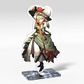 Anime Character Decorative Ornament Figurine Set with Green Dress and Hat Standee Decoration