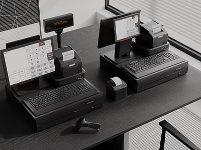 Professional Business Equipment Retail POS Terminals With Display Screen Keyboard And Receipt Printer Desktop Setup 3d model