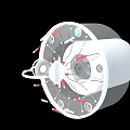 Industrial Equipment Precision Rotary Mechanical Component With Transparent Casing And Red Metal Parts