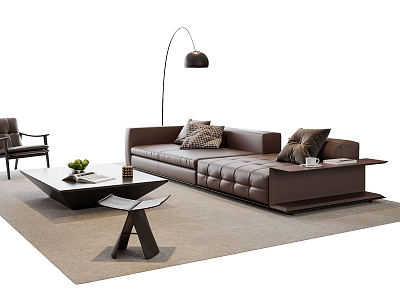 Italian Sofa Coffee Table Combination Leisure Chair Stool Leather Floor Lamp Decoration model