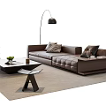 Modern Sofa Coffee Table Set with Cushions and Floor Lamp in Living Room