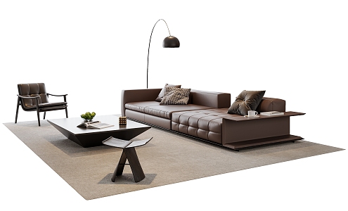 Italian Sofa Coffee Table Combination Leisure Chair Stool Leather Floor Lamp Decoration 3d model