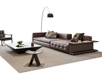 Italian Sofa Coffee Table Combination Leisure Chair Stool Leather Floor Lamp Decoration 3d model