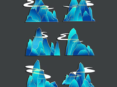 Garden Ornaments Featuring Blue Mountain Peaks With White Cloud Patterns In Various Shapes 3d model