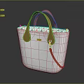 Stylish White Tote Bag with Brown Leather Handles Colorful Triangular Pattern Lining and Leather Charm