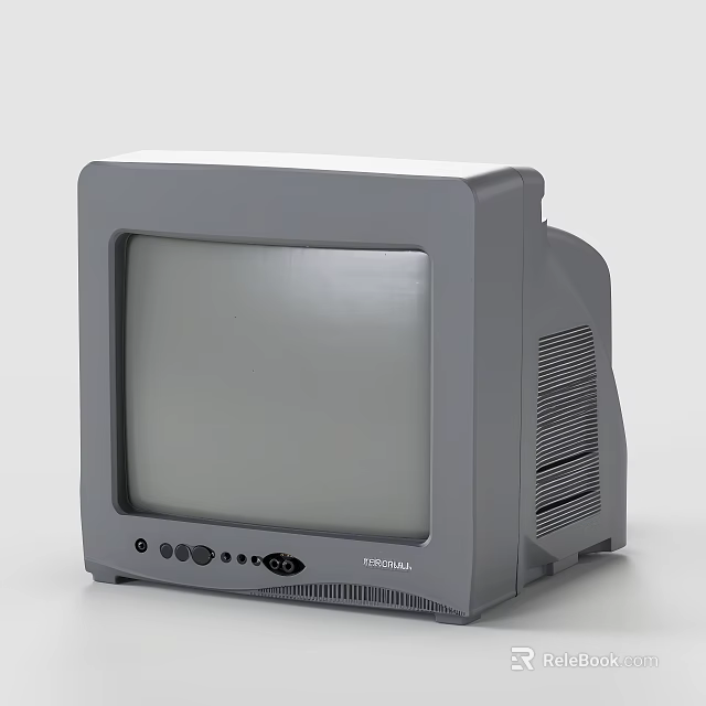 Vintage Gray CRT Television with White Screen General Brand Control Buttons and Ventilation Grilles 3d model 