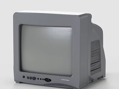 Vintage Gray CRT Television with White Screen General Brand Control Buttons and Ventilation Grilles 3d model