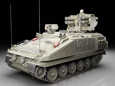 Modern Military Armored Vehicle With Tracked Chassis And Missile Launcher System 3d model