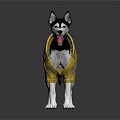 Cute Husky Dog Wearing Yellow Leaf Pattern Shirt Standing On White Background