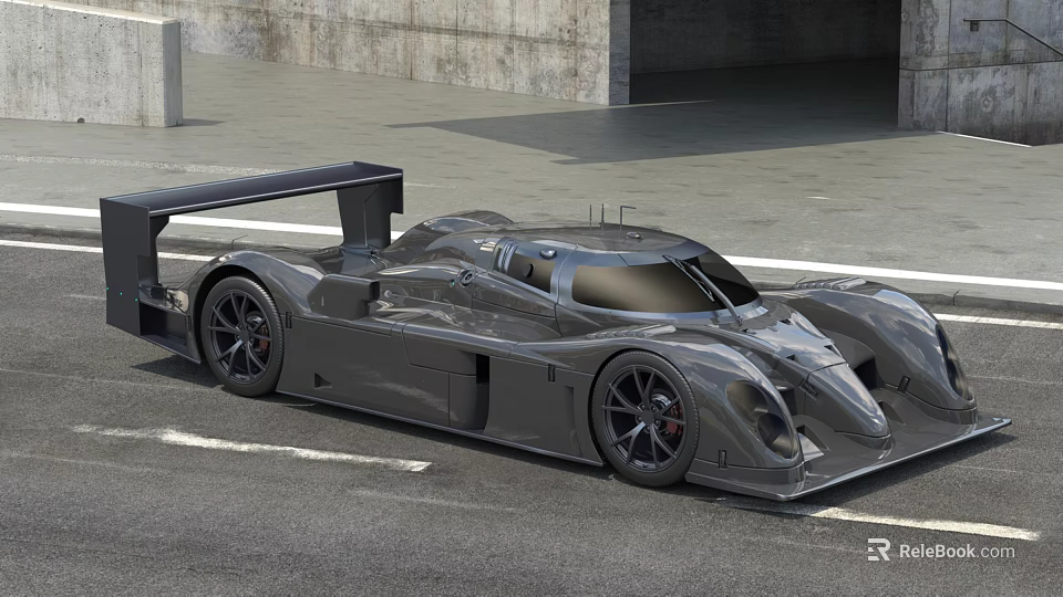 Sleek Gray Race Car With Streamlined Body And Large Rear Wing On Track 3d model 