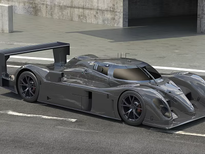 Sleek Gray Race Car With Streamlined Body And Large Rear Wing On Track 3d model