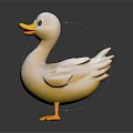 White Duck Cartoon Style 3D Model With Yellow Beak And Feet Standing On Black Background