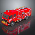 Red Fire Truck With Ladder And Firefighting Equipment On Dark Surface