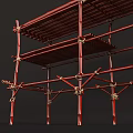 Red Bamboo Storage Rack with Multi Tiered Shelves and Tied Details for Home Organization