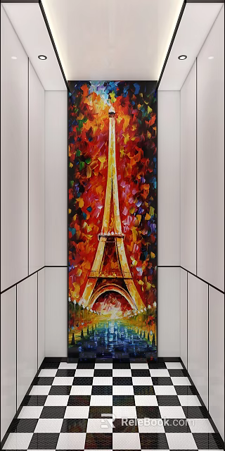 Vibrant Abstract Eiffel Tower Painting With Colorful Brush Strokes On Interior Wall 3d model 