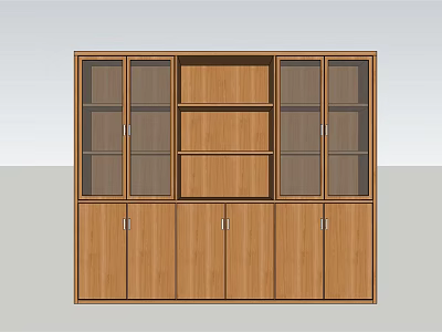 Wooden Storage Cabinet with Glass Doors Open Shelves and Solid Wood Storage Compartments 3d model