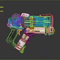Futuristic Sci Fi Weapon With Blue White Red Accents And Yellow Grip Details