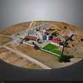 Modern Aerial View Of White Dome Building With Red Roof Green Lawn And Crossroads