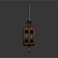 Rustic Vintage Pulley Mechanical Component With Wooden Wheel And Metal Hook