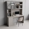Modern Home Office Desk Chair Set With Bookshelf Storage And Computer In Neutral Tones