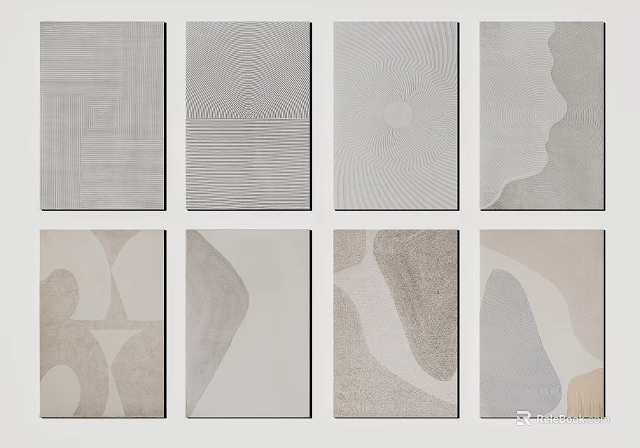 Square Rugs With Various Abstract Patterns In Neutral Tones For Home Decor 3d model