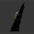 Colorful Iguana Climbing On Dark Tree Trunk With Blue Head And Orange Claws