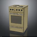 Vintage Yellow Standalone Oven With Four Burners Knobs And Worn Design Electronic Appliance