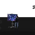 Downlights and Spotlights Emitting Bright Light Beams in Modern Demonstration Setup with Screen and Person