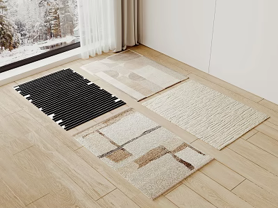 Square Area Rugs With Various Textured Patterns On Wooden Floor For Living Room Decor 3d model