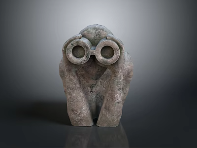Scenic Landscape Featuring Stone Sculpture with Binocular Shape and Reflections 3d model