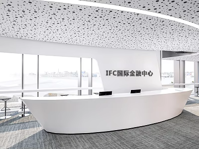 Modern White Reception Desk In IFC International Finance Center Lobby With Large Windows 3d model