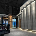Modern Theater Auditorium Interior With Arranged Red Black Seats Geometric Ceiling And Wall Art