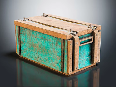 Vintage Green Wooden Box With Metal Clasps Rustic Texture Decorative Storage 3d model