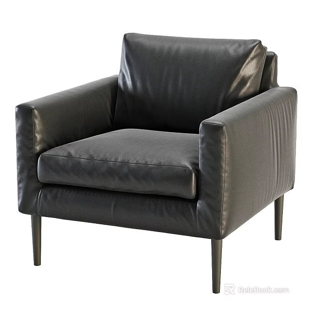 Black Leather Accent Chair Modern Design for Living Room Home Decor 3d model 