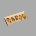 Golden Brown Crispy Roasted Chicken Wings On White Rectangular Plate Five Pieces 3d model