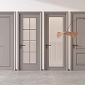 Gray Hinged Doors In Modern Interior Featuring Various Glass And Solid Panel Designs 3d model