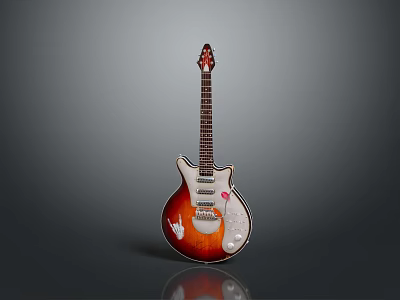 Stylish Electric Guitar With Sunburst Finish And Decorative Design For Home Use 3d model