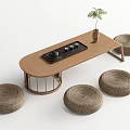 New Chinese Tea Table and Chair Combination Tea Table Tatami Futon Cushion Tea Set Floriculture 3d model