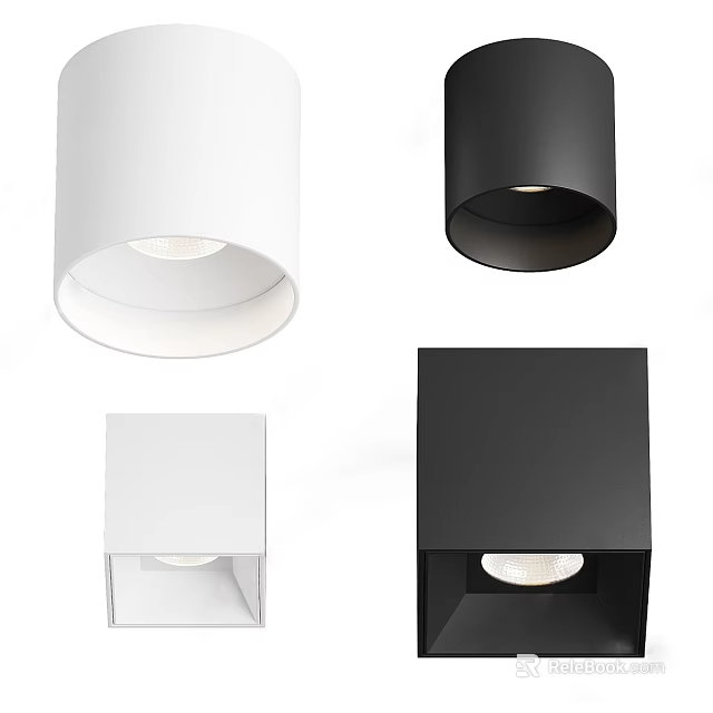 Modern Downlights And Spotlights Featuring White Round And Black Square Design Styles 3d model 