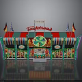 TANGLETOWN Amusement Style Building With Colorful Awnings Flags Front Sign And Decorative Elements