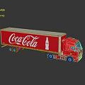 Red Coca-Cola Truck Model with Logo and Bottle Design on Reflective Surface 3d model
