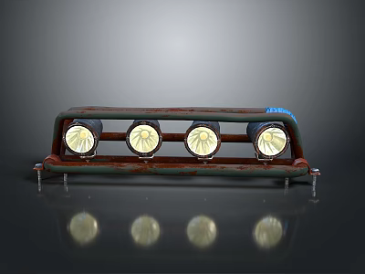 Rustic Strip Light Fixture with Four Illuminated Round Lamps and Stable Brackets 3d model
