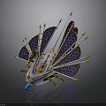 Unique Water Vehicle Design Featuring Fan Shaped Structures Honeycomb Patterns Decorative Arrows And Blue Hull