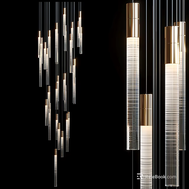 Contemporary Modern Chandelier Design With Cylindrical Glass And Metal Pendant Lights 3d model 