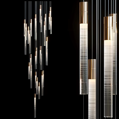 Contemporary Modern Chandelier Design With Cylindrical Glass And Metal Pendant Lights 3d model