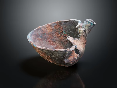 Ancient Rustic Tea Bowl With Patina And Mottled Texture On Dark Background 3d model
