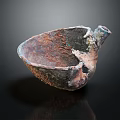 Ancient Rustic Tea Bowl With Patina And Mottled Texture On Dark Background