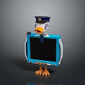 Cartoon Bird Wearing Police Cap And Tie Holding Blue Tablet With Blank Screen