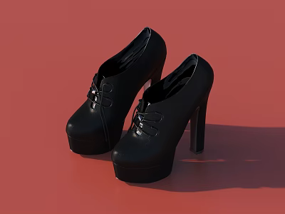Black Platform High Heel Shoes With Lace Up Design And Stiletto Heel On Red Background 3d model