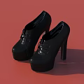 Black Platform High Heel Shoes With Lace Up Design And Stiletto Heel On Red Background